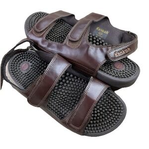 Kenkoh Sandals Leather Hook & Loop Massage Shoes 2312-V 26cm Size 9 Brown